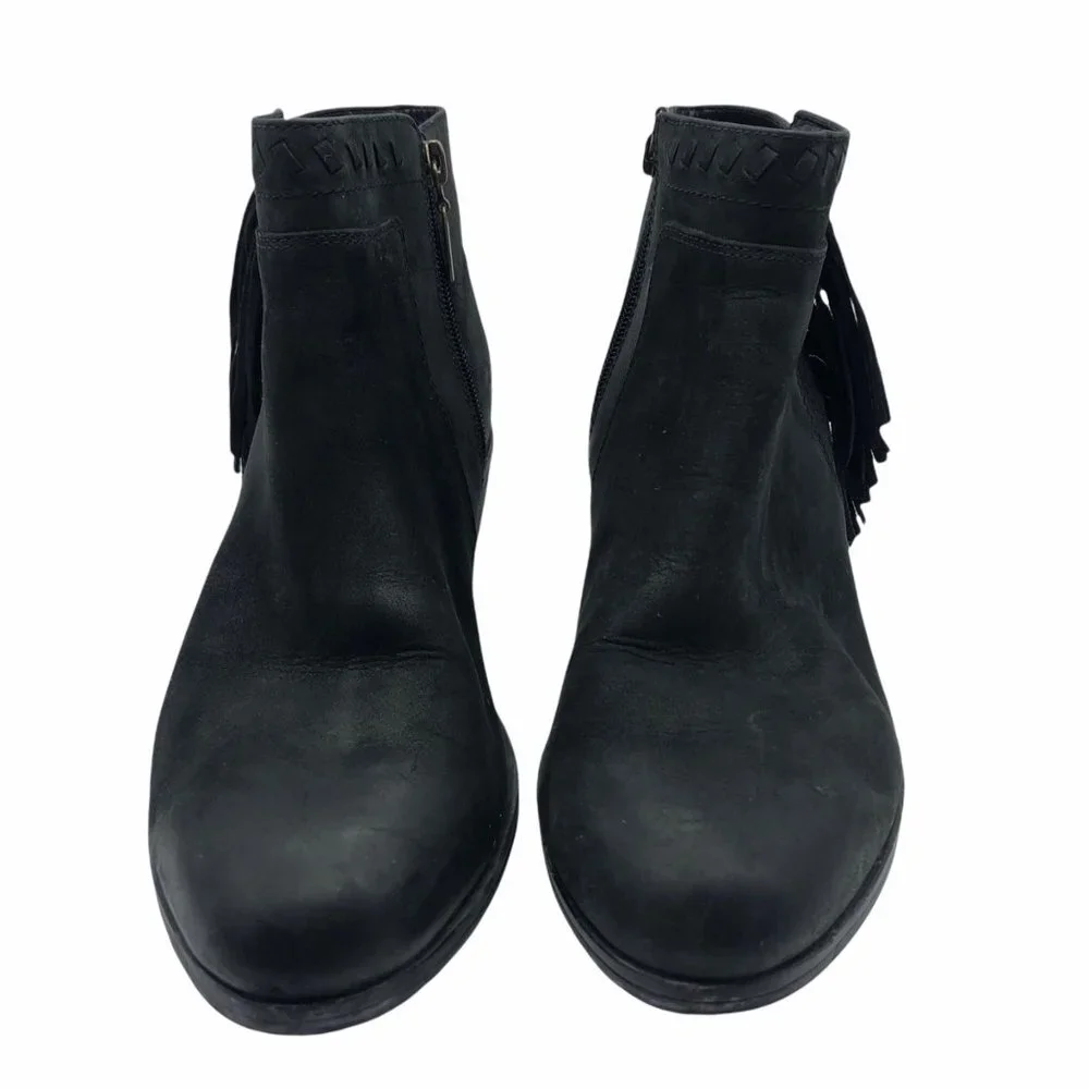 Clarks Artisan Ankle Boots Women Size 9.5 Western Black Leather Side Fringe - Picture 2 of 7